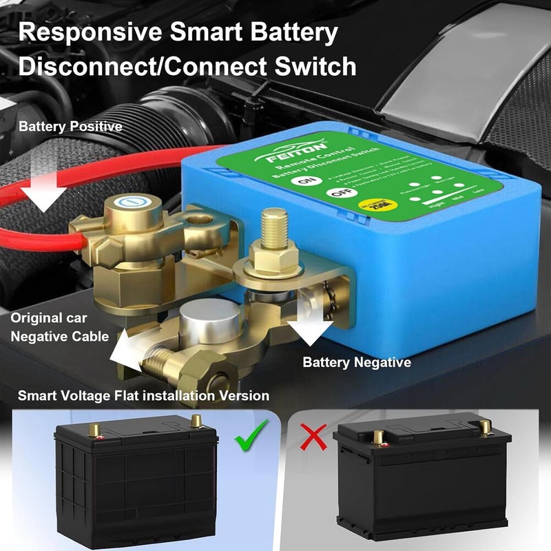 FEITON Remote Battery Disconnect Switch, 250A Intelligent Cut Off 12V 24V DC, Heavy Duty Battery Isolator Switch for Car RV Truck Battery Drain Preventer(1000A Starting Current) - Image 4